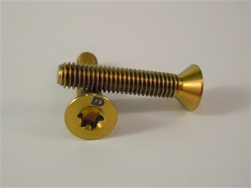 #10-32 x 1" Countersunk Socket Screw, Torx Drive, Gold Anodized